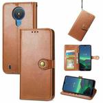 For Nokia 1.4 Solid Color Leather Buckle Phone Case with Lanyard & Photo Frame & Card Slot & Wallet & Stand Function(Brown)