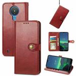 For Nokia 1.4 Solid Color Leather Buckle Phone Case with Lanyard & Photo Frame & Card Slot & Wallet & Stand Function(Red)