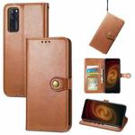 For ZTE Axon 20 5G Solid Color Leather Buckle Phone Case with Lanyard & Photo Frame & Card Slot & Wallet & Stand Function(Brown)