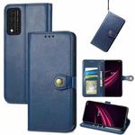 For T-Mobile REVVL V+ 5G Solid Color Leather Buckle Phone Case with Lanyard & Photo Frame & Card Slot & Wallet & Stand Function(Blue)