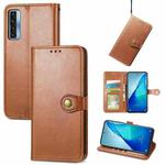For TCL 20S Solid Color Leather Buckle Phone Case with Lanyard & Photo Frame & Card Slot & Wallet & Stand Function(Brown)