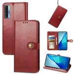 For TCL 20S Solid Color Leather Buckle Phone Case with Lanyard & Photo Frame & Card Slot & Wallet & Stand Function(Red)