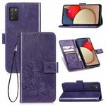 For Samsung Galaxy A03s 164mm Four-leaf Clasp Embossed Leather Case with Lanyard & Card Slot & Wallet & Holder(Purple)