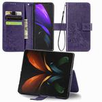 For Samsung Galaxy Z Fold3 Four-leaf Clasp Embossed Buckle Mobile Phone Protection Leather Case with Lanyard & Card Slot & Wallet & Bracket Function(Purple)