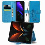 For Samsung Galaxy Z Fold3 Four-leaf Clasp Embossed Buckle Mobile Phone Protection Leather Case with Lanyard & Card Slot & Wallet & Bracket Function(Blue)