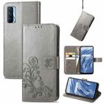 For OPPO Realme V15 5G Four-leaf Clasp Embossed Buckle Mobile Phone Protection Leather Case with Lanyard & Card Slot & Wallet & Bracket Function(Gray)