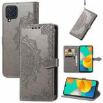 For Samsung Galaxy M32 Mandala Flower Embossed Horizontal Flip Leather Case with Holder & Three Card Slots & Wallet & Lanyard(Grey)