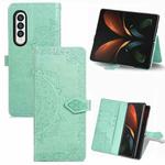 For Samsung Galaxy Z Fold3 Mandala Flower Embossed Horizontal Flip Leather Case with Holder & Three Card Slots & Wallet & Lanyard(Green)