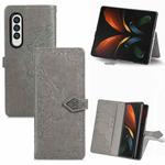 For Samsung Galaxy Z Fold3 Mandala Flower Embossed Horizontal Flip Leather Case with Holder & Three Card Slots & Wallet & Lanyard(Grey)