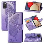 For Samsung Galaxy A03s 164mm Butterfly Love Flowers Embossed Horizontal Flip Leather Case with Holder & Card Slots & Wallet & Lanyard(Light Purple)