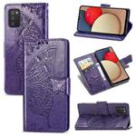 For Samsung Galaxy A03s 164mm Butterfly Love Flowers Embossed Horizontal Flip Leather Case with Holder & Card Slots & Wallet & Lanyard(Dark Purple)