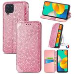 For Galaxy A22 4G Blooming Mandala Embossed Pattern Magnetic Horizontal Flip Leather Case with Holder & Card Slots & Wallet(Pink)