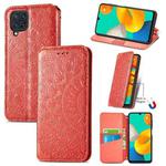 For Galaxy A22 4G Blooming Mandala Embossed Pattern Magnetic Horizontal Flip Leather Case with Holder & Card Slots & Wallet(Red)