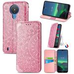 For Nokia 1.4 Blooming Mandala Embossed Pattern Magnetic Horizontal Flip Leather Case with Holder & Card Slots & Wallet(Pink)