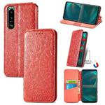 For Sony Xperia 5 III Blooming Mandala Embossed Pattern Magnetic Horizontal Flip Leather Case with Holder & Card Slots & Wallet(Red)