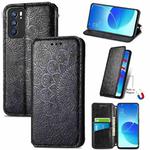For OPPO Reno6 5G Blooming Mandala Embossed Pattern Magnetic Horizontal Flip Leather Case with Holder & Card Slots & Wallet(Black)