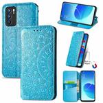 For OPPO Reno6 5G Blooming Mandala Embossed Pattern Magnetic Horizontal Flip Leather Case with Holder & Card Slots & Wallet(Blue)