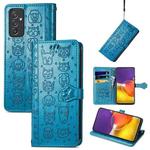 For Galaxy  A82 5G Cute Cat and Dog Embossed Horizontal Flip Leather Case with Holder & Card Slots & Wallet & Lanyard(Blue)