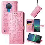 For Nokia 1.4 Cute Cat and Dog Embossed Horizontal Flip Leather Case with Holder & Card Slots & Wallet & Lanyard(Pink)