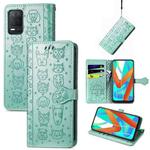 For OPPO Realme V13 Cute Cat and Dog Embossed Horizontal Flip Leather Case with Holder & Card Slots & Wallet & Lanyard(Green)