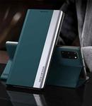 For Samsung Galaxy S20 FE Side Electroplated Magnetic Ultra-Thin Horizontal Flip Leather Case with Holder(Green)