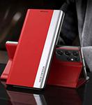For Samsung Galaxy S21 Ultra 5G Side Electroplated Magnetic Ultra-Thin Horizontal Flip Leather Case with Holder(Red)