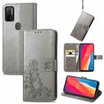 For Ulefone Note 11 Plus Four-leaf Clasp Embossed Buckle Mobile Phone Protection Leather Case with Lanyard & Card Slot & Wallet & Bracket Function(Gray)