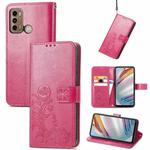 For Motorola Moto G60 Four-leaf Clasp Embossed Buckle Mobile Phone Protection Leather Case with Lanyard & Card Slot & Wallet & Bracket Function(Magenta)