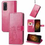 For ZTE AXON 20 5G Four-leaf Clasp Embossed Buckle Mobile Phone Protection Leather Case with Lanyard & Card Slot & Wallet & Bracket Function(Magenta)