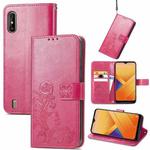 For Wiko Y81 Four-leaf Clasp Embossed Buckle Mobile Phone Protection Leather Case with Lanyard & Card Slot & Wallet & Bracket Function(Magenta)