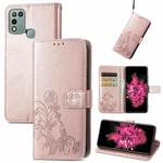 For INFINIX Hot 10 Play Four-leaf Clasp Embossed Buckle Mobile Phone Protection Leather Case with Lanyard & Card Slot & Wallet & Bracket Function(Rose Gold)