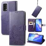 For Blackview A90 Four-leaf Clasp Embossed Buckle Mobile Phone Protection Leather Case with Lanyard & Card Slot & Wallet & Bracket Function(Purple)