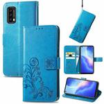 For Blackview A90 Four-leaf Clasp Embossed Buckle Mobile Phone Protection Leather Case with Lanyard & Card Slot & Wallet & Bracket Function(Blue)