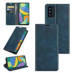 For Samsung Galaxy F52 5G Retro-skin Business Magnetic Suction Leather Case with Holder & Card Slots & Wallet(Dark Blue)