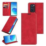 For OPPO Reno6 Pro 5G Retro-skin Business Magnetic Suction Leather Case with Holder & Card Slots & Wallet(Red)