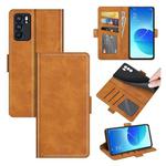 For OPPO Reno6 5G Dual-side Magnetic Buckle Horizontal Flip Leather Case with Holder & Card Slots & Wallet(Yellow)