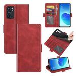 For OPPO Reno6 5G Dual-side Magnetic Buckle Horizontal Flip Leather Case with Holder & Card Slots & Wallet(Red)