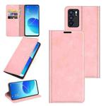 For OPPO Reno6 5G Retro-skin Business Magnetic Suction Leather Case with Holder & Card Slots & Wallet(Pink)