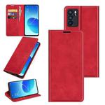 For OPPO Reno6 5G Retro-skin Business Magnetic Suction Leather Case with Holder & Card Slots & Wallet(Red)