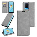 For OPPO A54 4G Retro-skin Business Magnetic Suction Leather Case with Holder & Card Slots & Wallet(Grey)