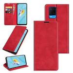 For OPPO A54 4G Retro-skin Business Magnetic Suction Leather Case with Holder & Card Slots & Wallet(Red)