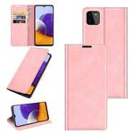 For Samsung Galaxy A22 5G Retro-skin Business Magnetic Suction Leather Case with Holder & Card Slots & Wallet(Pink)