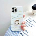 For iPhone 11 Pro Max Thickened TPU Glazed Marble Pattern Case with Metallic Ring Holder(White)