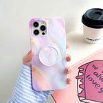 For iPhone 12 Pro Max Thickened TPU Glazed Marble Pattern Case with Folding Holder(Pink)