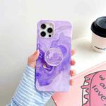 For iPhone 12 / 12 Pro Thickened TPU Glazed Marble Pattern Case with Folding Holder(Purple)