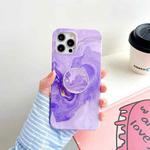 For iPhone 11 Thickened TPU Glazed Marble Pattern Case with Folding Holder(Purple)