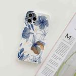 For iPhone 12 Frosted Flowers Pattern IMD TPU Case(Blue)