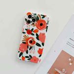 For iPhone 12 Pro Max Frosted Flowers Pattern IMD TPU Case with Metal Diamond Ring Holder(Red)