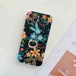 For iPhone 12 Frosted Flowers Pattern IMD TPU Case with Metal Diamond Ring Holder(Black)