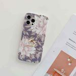 For iPhone 11 Pro Frosted Flowers Pattern IMD TPU Case with Metal Diamond Ring Holder(Gray)